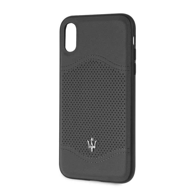 Maserati Granlusso Genuine Leather Hard Case for iPhone Xr - Dark Gray
