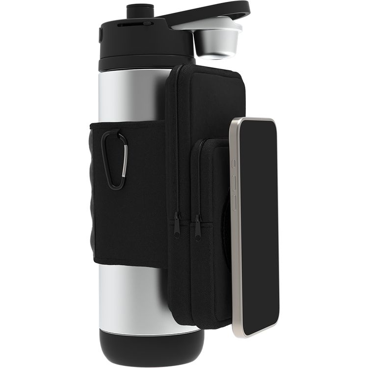 Porodo Lifestyle Magnetic Water Bottle Bag for Standard Water Bottles, Durable Neoprene Material, Magnetic Phone Holder, 3mm Magnet Thickness, Compact & Portable - Black