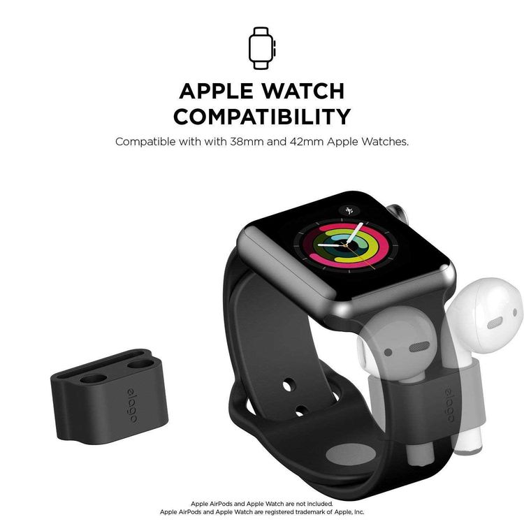 Elago Wrist Fit Compatible for Apple Airpods, Premium Silicone, Organized, Snug & Secure, Durable, Adjustable Size, Easy to Use, Accessible at all Times, Lightweight & Fit - Black