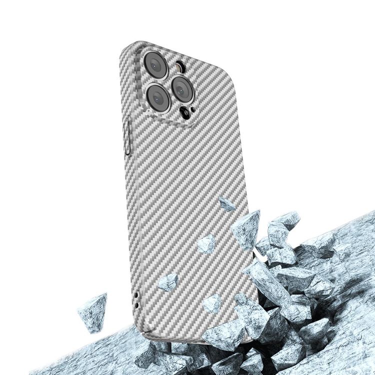 Green Lion Carbon Plus Case for iPhone 13 Pro with Camera Protection, Slim & Lightweight Design, Carbon Fiber Material - Silver