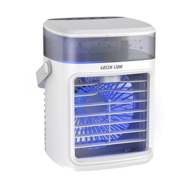Green Lion Rechargeable Air Cooler Fan with 4 Hours Working Time, Large Water Tank, USB-C Plug-in Use, 3-Blade Fan, Night Light, Quiet Operation - White