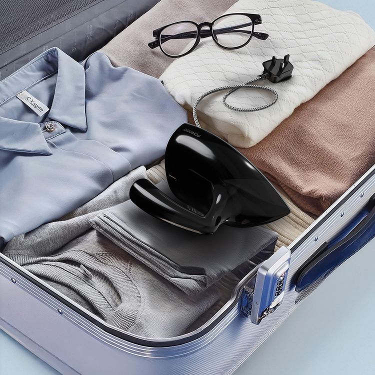 Porodo Lifestyle Ironix Portable Mini Iron Steamer with Bakelite Handle and Aluminum Soleplate Material, Dry Iron Function, Compact and Lightweight Design, Travel-Friendly Size, High-Quality materials, 100-240V Rated Voltage, 50/60Hz Rated Frequency - Black