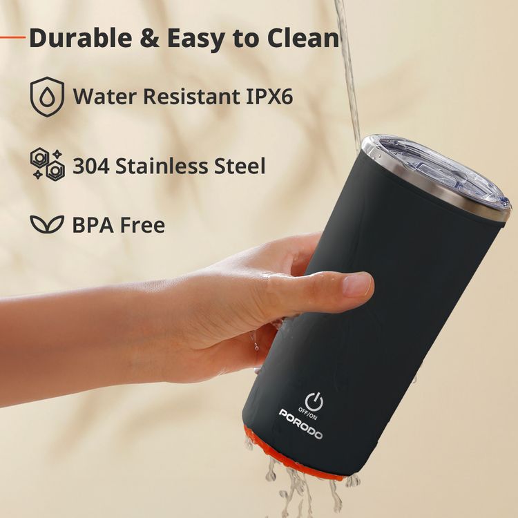 كوب بورودو لايفستايل المعزول ذو التحريك التلقائي بسعة 400 مل، قاعدة مانعة للانزلاق، سعة بطارية 300 مللي أمبير، وقت خلط 120 ثانية مع توقف تلقائي - أسود