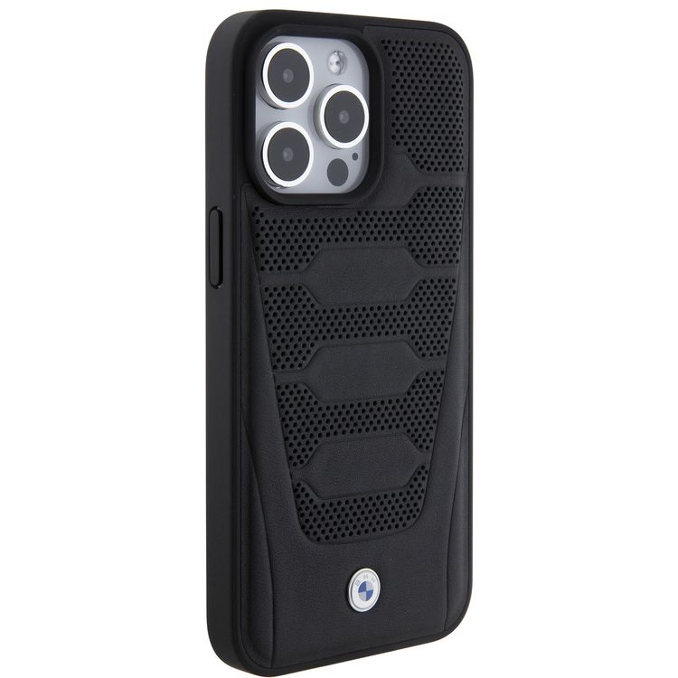 BMW Leather Case with Sign Seats Pattern for iPhone 15 Pro Max - Black