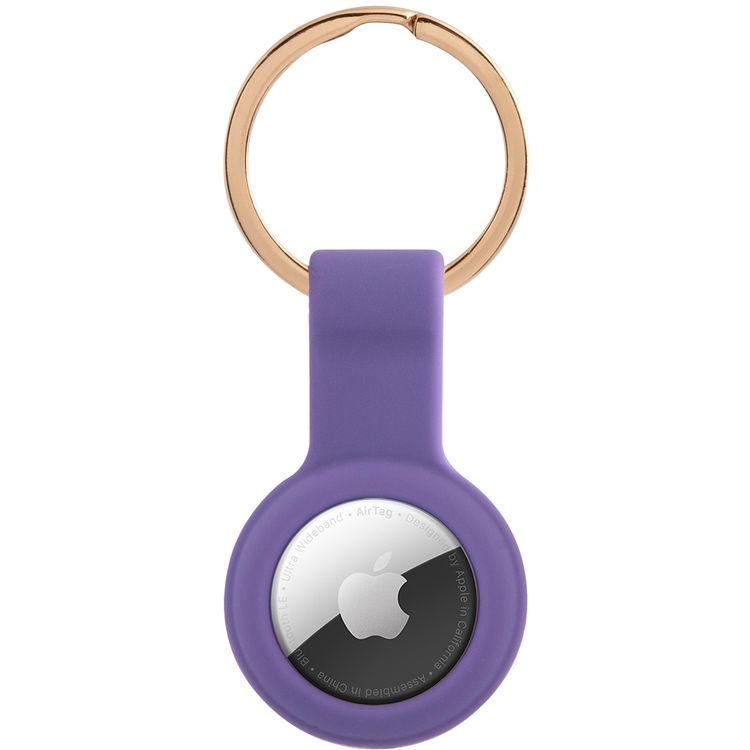 CG MOBILE Guess Silicone Classic Logo Case with Keychain for Airtag, Portable Protective Skin Cover, Anti-Lost Holder with Key Ring Officially Licensed Purple
