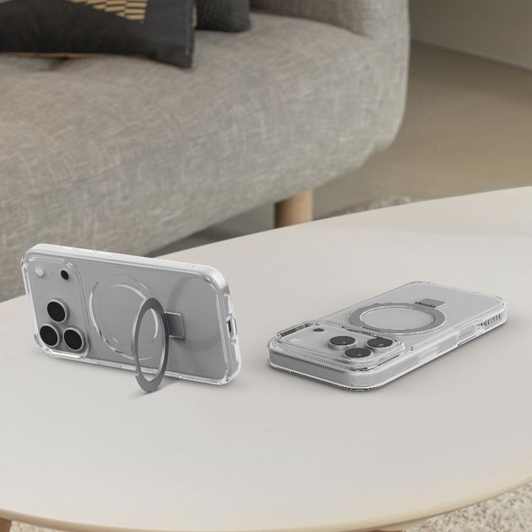 Levelo Verona MagSafe Kickstand Hybrid Case for iPhone 17 Pro Max, TPU, PC & Aluminum Material, Drop-Tested, Raised Bezels for Camera & Screen, Shock-Resistant Bumper, Multi-Functional Ring Kickstand - Transparent