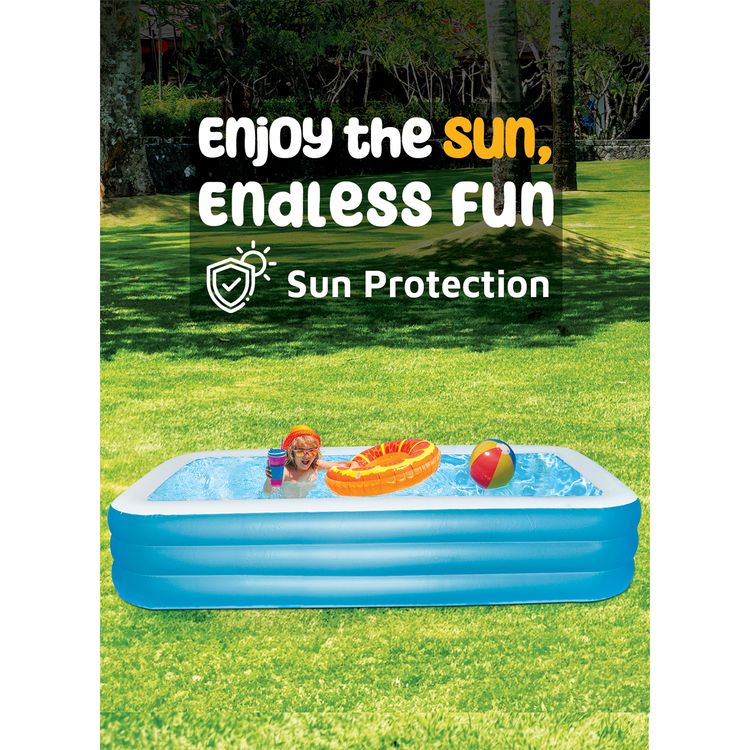 Green Lion Inflatable Swimming Pool with 1000L Water Capacity, Large, PVC, Fits 7-9 People, Suitable for 3+ Years Old, Sun Protection, Force Support, Odorless - Blue