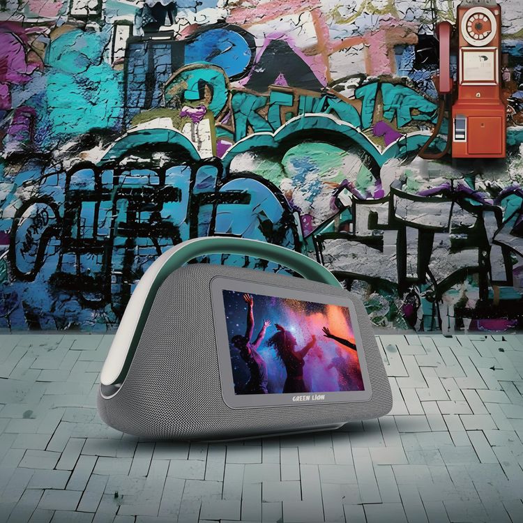 Green Lion Buenos Aires Display Speaker with 10.1" HD Touchscreen, Bluetooth Version 5.3, ABS & Silicone Material, 8000mAh Battery Capacity, 10m Transmission Range, DC Charging Port, 4 Hours Charging Time, 8 Hours Play Time, Multiple Ports Support - Black