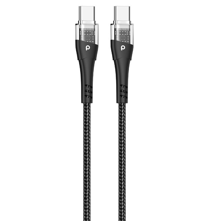 Porodo مخرج مزدوج شفاف شاحن سريع USB-C PD وUSB-A QC مع كابل USB-C إلى USB-C 1.2 متر المملكة المتحدة