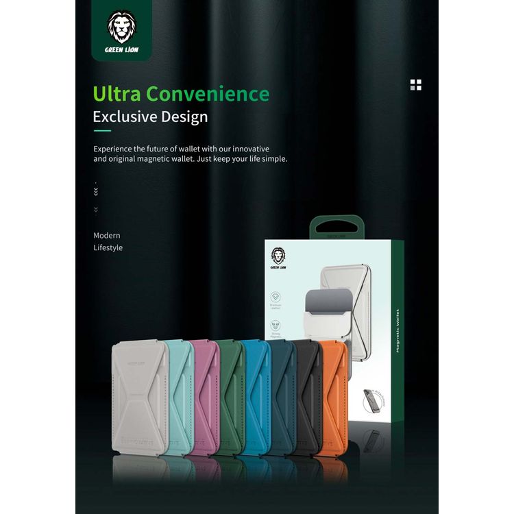 محفظة مغناطيسية 3 في 1 من Green Lion مصنوعة من ألياف النايلون والألومنيوم، وفتحة بطاقة واحدة، وقبضة قابلة للطي، وMagSafe قوية، ونحيفة للغاية وخفيفة الوزن - من التيتانيوم