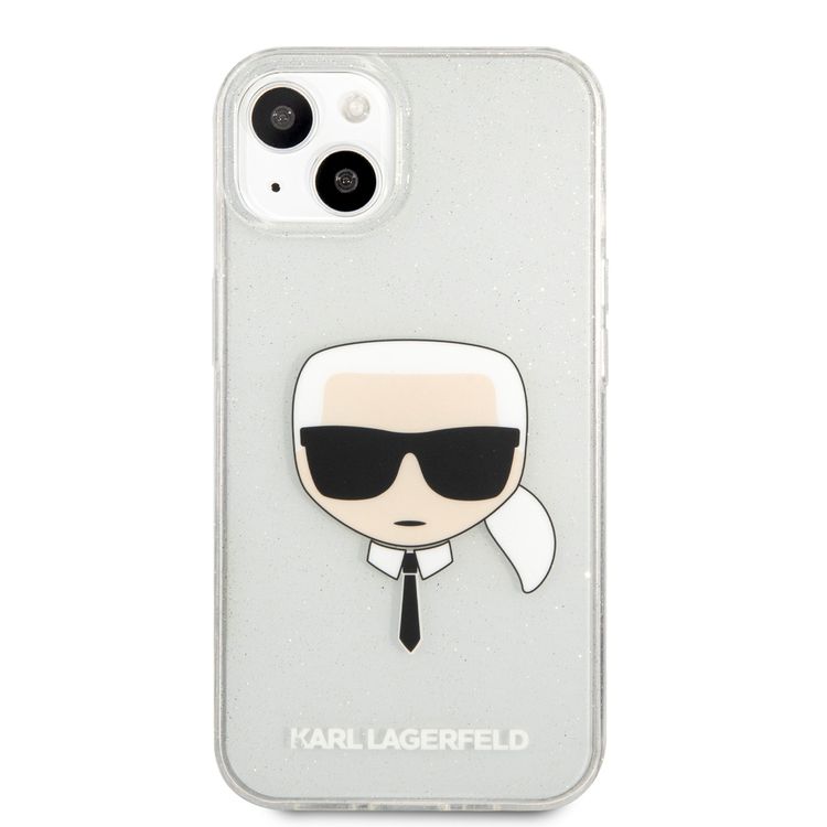 Karl Lagerfeld TPU Full Glitter Karl Head Case For iPhone 13 (6.1 ), Durable, Shockproof, Bumper Protection, Anti-Scratch - Silver