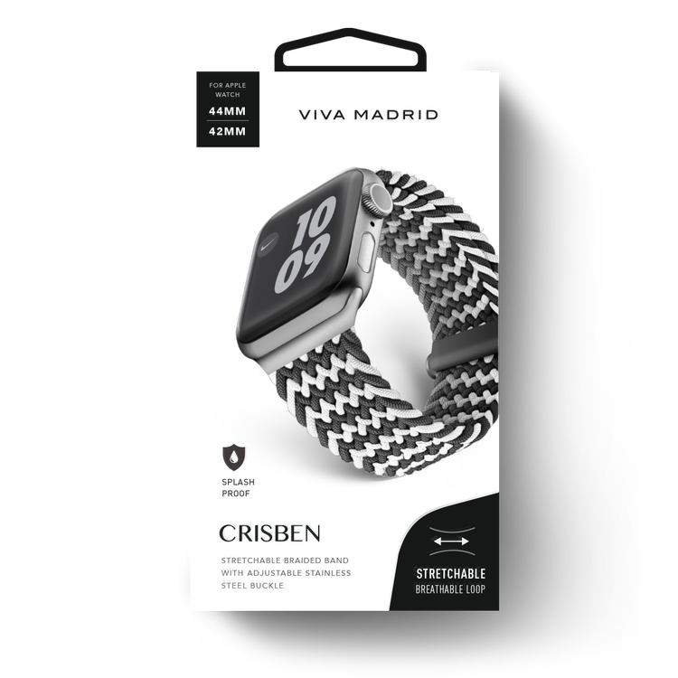 Viva Madrid Crisben Watch Strap, Replacement Bracelet Wrist Strap Wristband Compatible for Apple Watch 42/44mm - Mono Black/White
