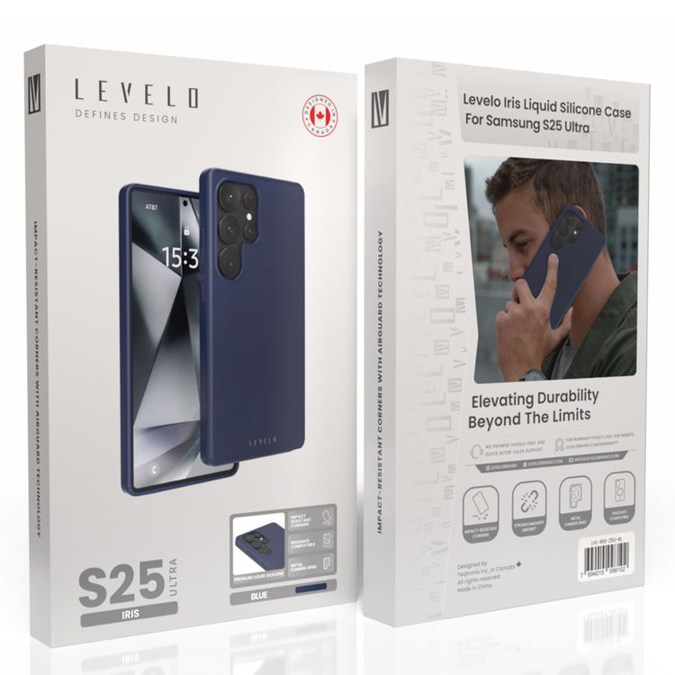 Levelo Iris Case for Samsung Galaxy S25 Ultra with MagSafe Compatibility, Premium Liquid Silicone Material, Impact-Resistant Corners, Metal Camera Ring, Strong MagSafe Magnet - Blue