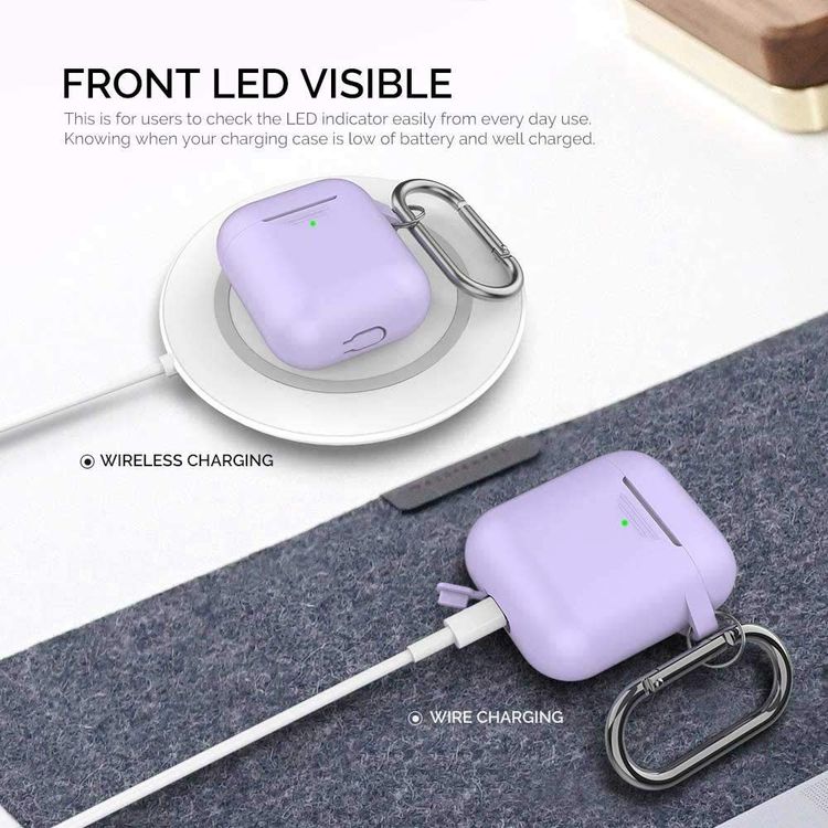 AhaStyle Keychain Silicone Case with Anti-Lost Ring for AirPods 1/2 Generation, Drop Resistant, Dustproof and Absorbing Protective Cover with Hang Case Lavender