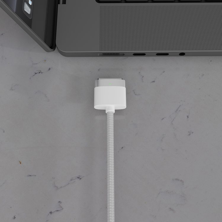 Porodo USB-C to MagSafe 3 Charging Cable with 140W Rated Power Output, 1.2m Cable Length, Nylon Braided Material, Compatible with Macbook, High-Speed Charging, Magnetic T-Tip Connector - White