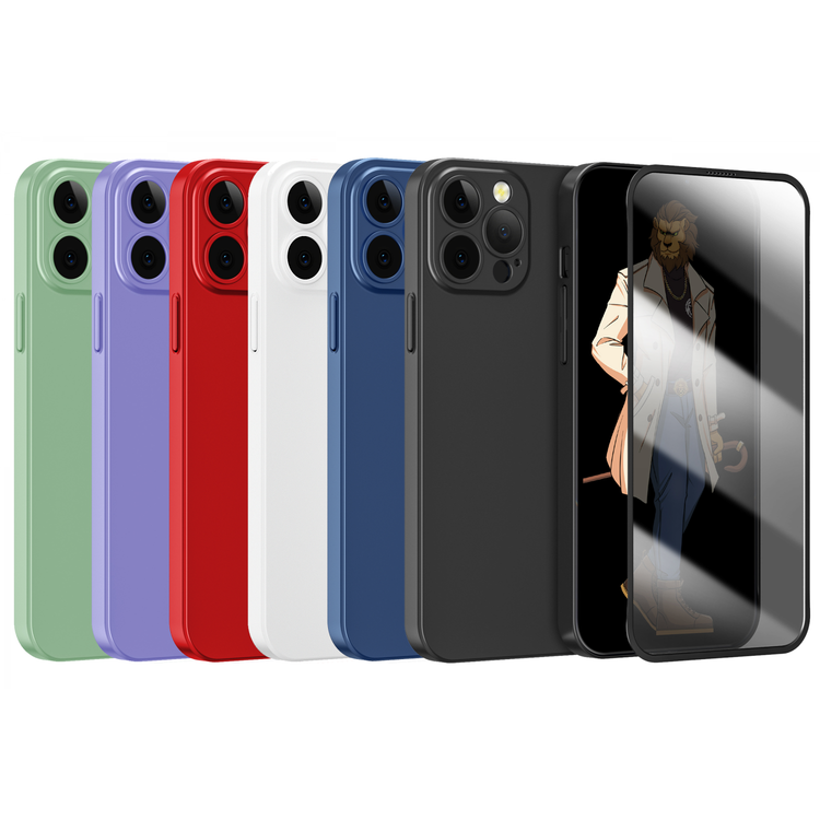 باقة حماية Green Lion 360° Carsaca Plus مع غطاء حافظة من مادة البولي كربونات وواقي شاشة للخصوصية لجهاز iPhone 13 Pro Max، مضادة للخدوش والبصمات، حماية كاملة بزاوية 360° - أسود