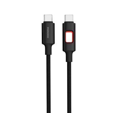 Porodo LED Braided USB-C to USB-C Cable with 60W Power Delivery, 1.2m Cable Length, Tangle-Free Design, High-Speed Data Transfer, Fast Charging Speed, Superior Durability - Black