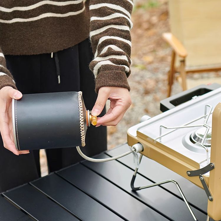 Porodo Dual-Burner Foldable Camping Stove with Instant Electronic Ignition, 2500W Thermal Load, Precision Flame Control, 4.5mm Stainless Steel Cooking Grid, Iron Body with Powder Coating Material - Khaki