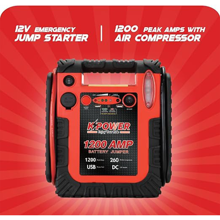 K Power Portable Jump Starter With Air Compressor, 260PSI, 12V, 20000mAh