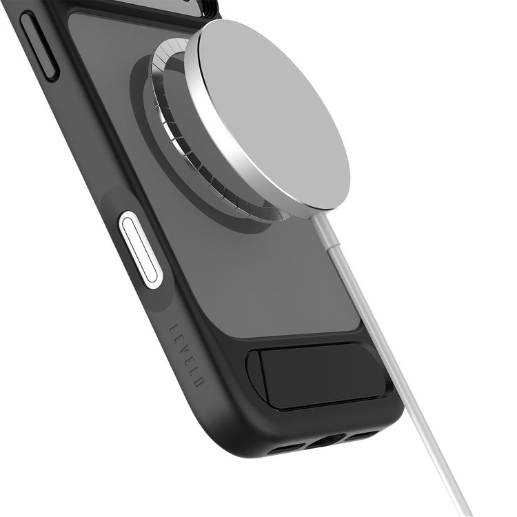 Levelo Matteo Hybrid Kickstand Case with Matte Design for iPhone 17 Pro, Anti-Fingerprint Coating, Impact-Resistant Corners, Raised Bezels for Camera & Screen, MagSafe Compatible, Shock-Resistant Bumper, Drop-Tested - Black