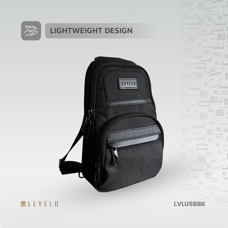 Levelo Urban Sling Bag with Multiple Compartments, 1680D Polyester Material, Lightweight Design, Ample Space, Versatile Use - Black
