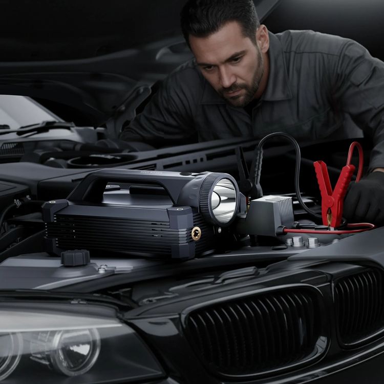 Green Lion JX66 Jump Starter with Built-in Air Pump, 24000mAh Battery Capacity, Nozzle Adapters, Smart Jump Clamps, Inflatable Hose, Digital Display, PD 65W Power Bank - Black