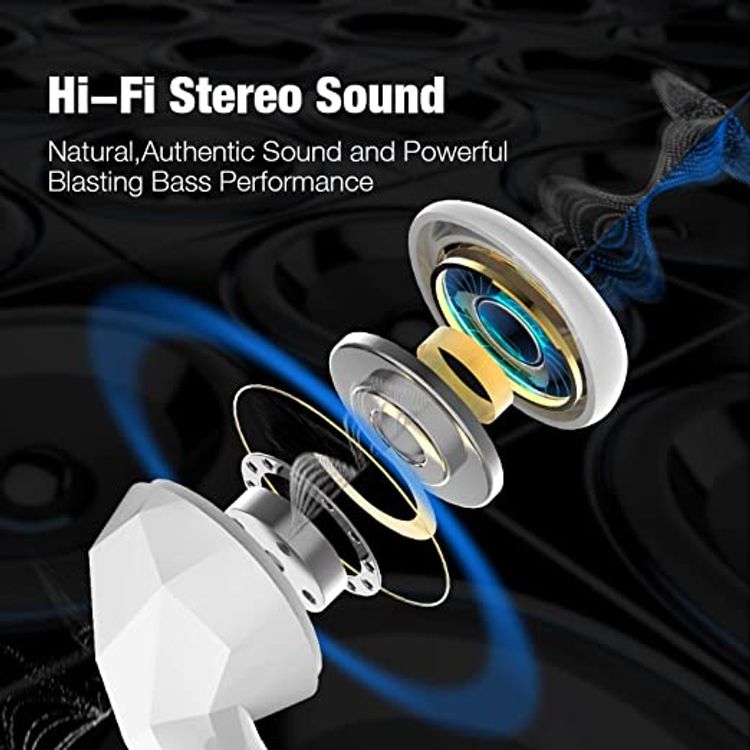 Wireless Earbuds, Otium Bluetooth 5.0 Earbuds with Deep Bass Hi-Fi Stereo and Super Mini Charging Case 20H Playtime IPX6 Waterproof Half in-Ear Headsets with Built-in Mic - White