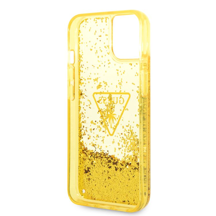 Guess Liquid Glitter Case With Translucent Triangle Logo - iPhone 14 Plus - Yellow