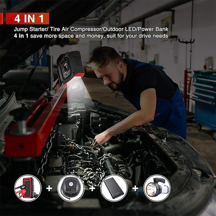 UTRAI Jstar 5 Portable Jump Starter & Air Compressor, 2000A 24000mAh, 150 PSI, 12V Battery Pack for 8L Gas & 7.5L Diesel Engines, Emergency Light, LCD Screen, USB QC3.0 - Black