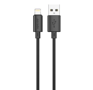 Porodo Blue USB-A to Lightning Charging Cable with 480Mbps Data Transfer, 3A Fast Charge, Flexible Material, Universal Compatibility - Black 