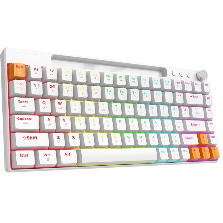Porodo 84 Keys Mechanical Gaming Keyboard, 23 Blacklight Modes, Smooth Clicks, Arabic Keys, Compatible with Mac & Windows, Volume/Mute Knob - White