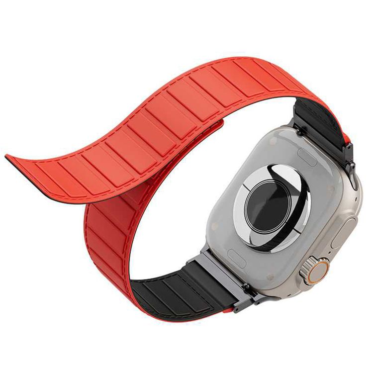 Levelo Vogue Silicone Watch Strap with Magnet for Apple Watch 49/45/22mm, Hypoallergenic Material, Compatible with SE, Series 8, 7, 6, 5 & 4, 360° Rotating Interface, Lightweight & Flexible Fit - Black / Red