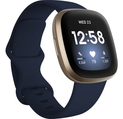 Fitbit Versa 3 Health & Fitness Smartwatch  Wristband with Heart Rate, GPS, Voice Assistant Tracker, 6+ Days Battery Life, Water & Stain Resistant - Midnight/Soft Gold Aluminum