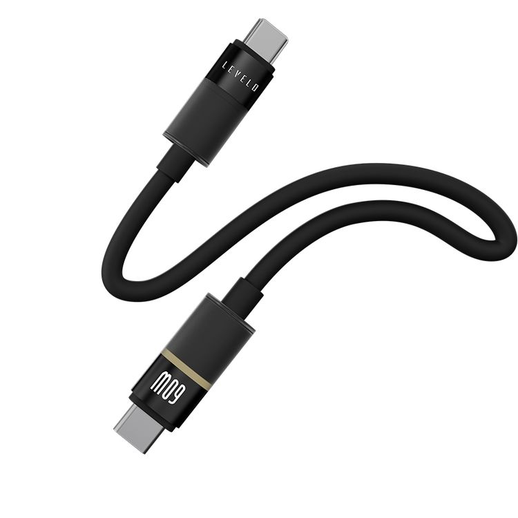 Levelo Luno USB-C to USB-C Cable with 60W Power Delivery, 1m Cable Length, 480Mbps Data Transfer Speed, Silicone Material, Tangle-Free, LED Indicator - black
