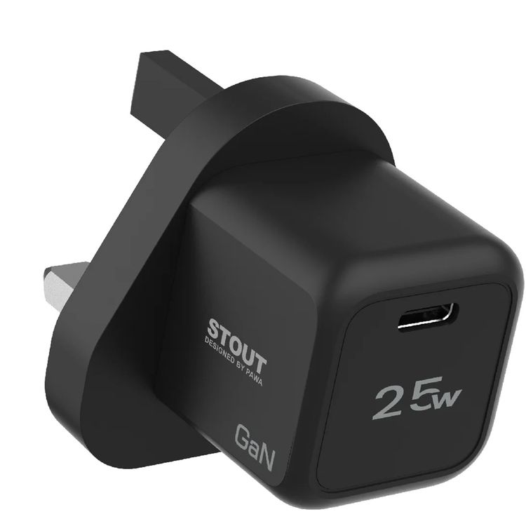 Pawa Stout Gan Travel Charger with 25W Total Output Power, Low Temperature & Fire Protection, Short Circuit Protection, Discharge Protection, Fast Charging - Black