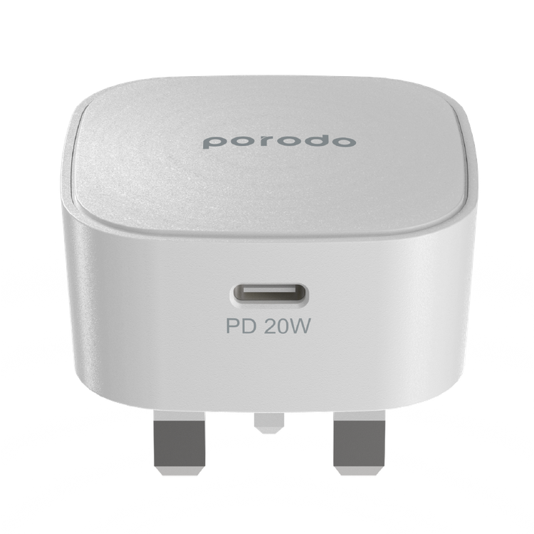 Porodo USB-C Adapter, Super-Compact Fast Wall Charger Power Delivery 20W UK with Built-in Protective Mechanism, Compatible for iPhone 12 Pro Max, 12 Pro/12, 12 Mini, 11 Pro Max
