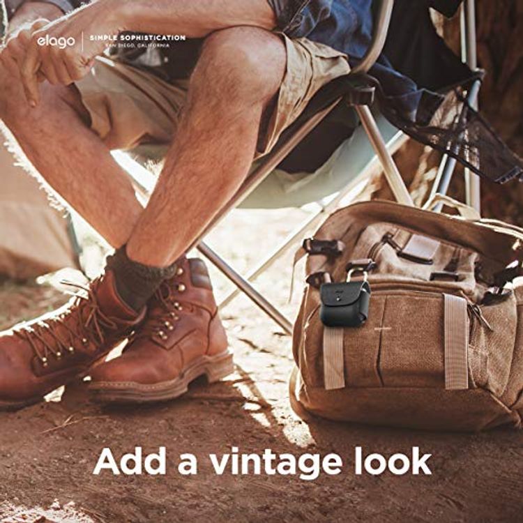 Elago Leather Case with Keychain Compatible with AirPods 3 Case, Natural Cowhide Leather Case with Brass Ring Holder, Supports Wireless Charging - Black