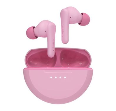 Belkin Audio True Wireless Kids Soundform Earbuds, Hearing Protection, Anti-Microbial, Volume Limiter, 30 ft Wireless Operating Distance, 10 Minutes Fast Charging Time, Touch Control - Pink