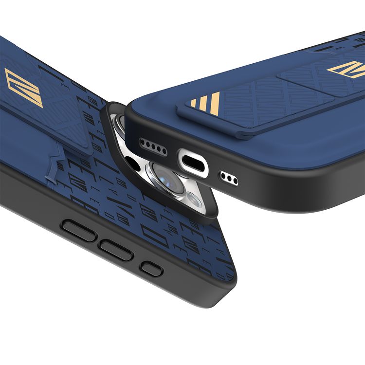 حافظة Levelo Morphix Gripstand مع حامل بطاقات لهاتف iPhone 16 Pro Max، حامل بطاقات مدمج، زوايا مقاومة للصدمات، ملمس نحيف بدون غطاء، حافة كاميرا مرتفعة، مادة فائقة المتانة - أزرق