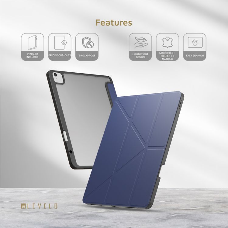Levelo Conver Clear Back Hybrid Case for iPad Air 13", Lightweight Design, Precise Cut-Outs, Easy Snap-On - Blue 