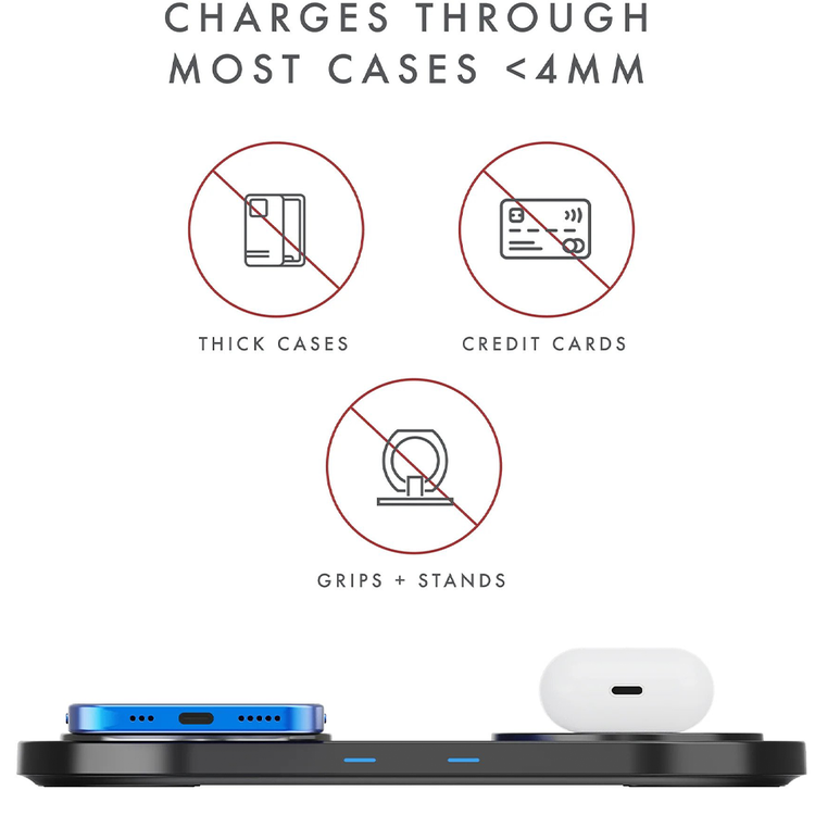 Powerology Dual Wireless Powerpad 15W Charger, Charge 2 Devices - Black