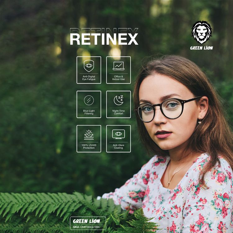 نظارات جرين ليون ريتينكس المانعة للضوء الأزرق مع طلاء مانع للتوهج، حماية UV400، عرض الذراع 145 مم، تقليل إجهاد العين، عرض العدسة 48 مم، راحة الليل، عرض الجسر 21 مم، مكافحة إجهاد العين الرقمي - أسود