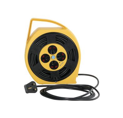 Green Lion GS-350 Power Socket with Wire Storage, Portable Handle, Pure Copper Wire, 2200W Power Delivery, 4 Universal Sockets, 15m Wire Length - Yellow