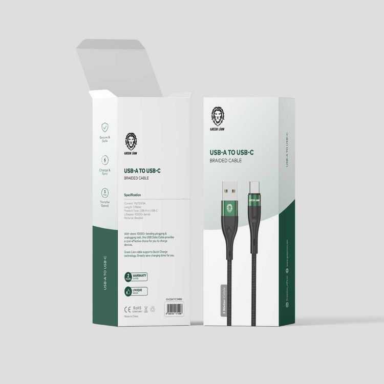 Green Lion USB-A to Type-C Braided Cable 1M - Black