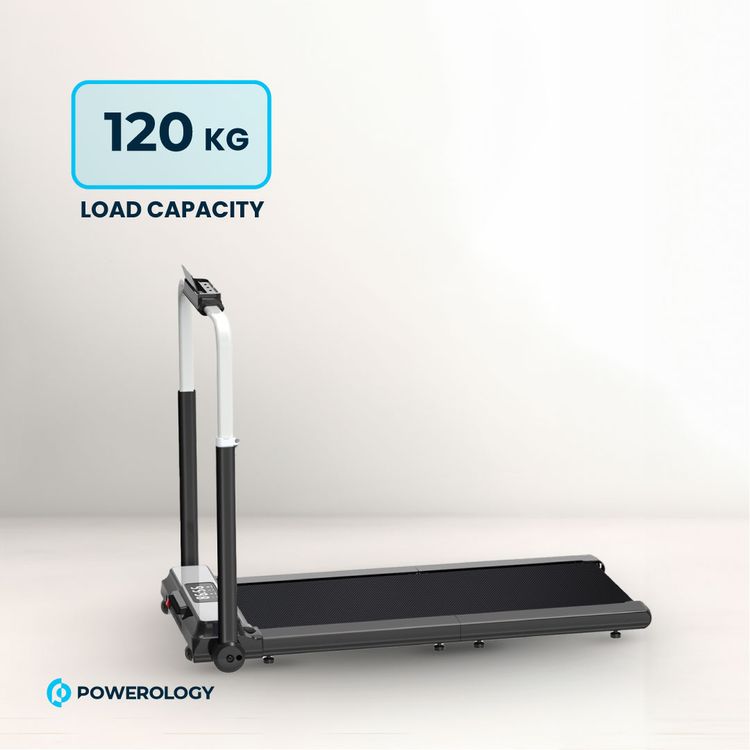 Powerology Walking & Running Pad with Folding Design, Digital Display, 120kg Load Capacity, 5-Layer Running Belt, Adjustable Handlebar Height, 10 km/h Max Speed, Remote Control Included - Black