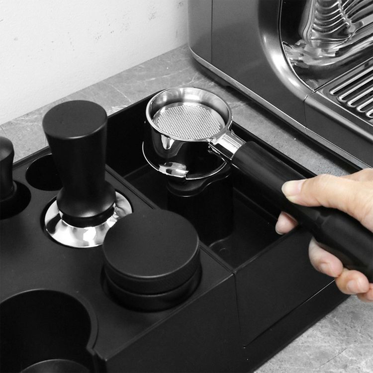 LePresso Tamping Station for 51/58 Portafilter Baskets, ABS Plastic & Silicone Material, Multi-Slot Base, Durable & Compact Design - Black