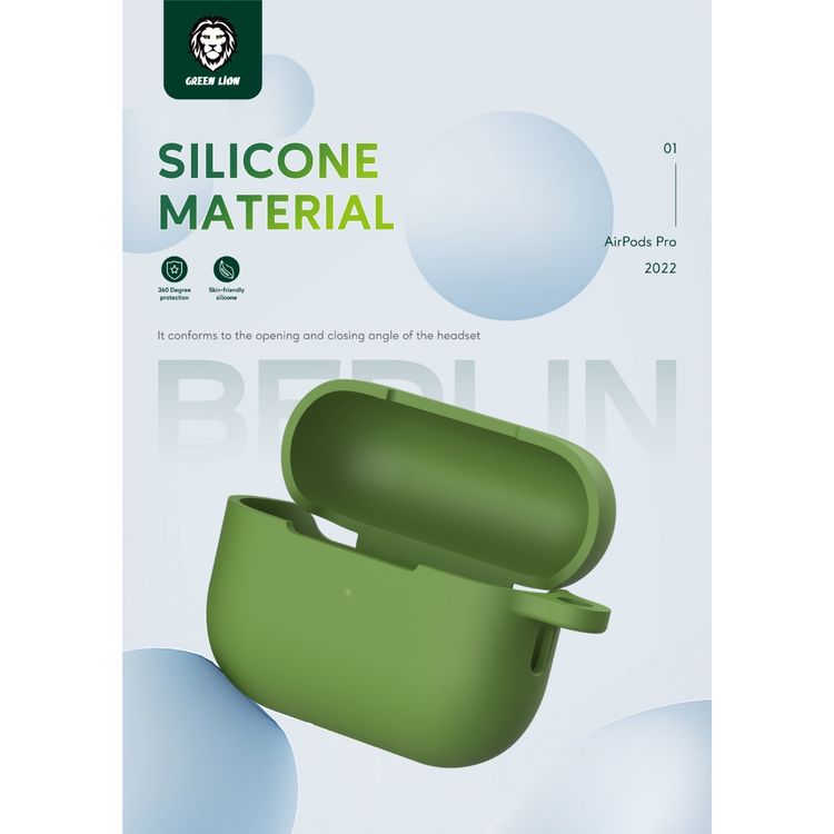 Green Lion Berlin Series Silicone Case for Airpods Pro 2 with Full Protection Design, Slim & Lightweight, Anti Fingerprints, Anti Scratch, Premium Quality, Unique Design - Green