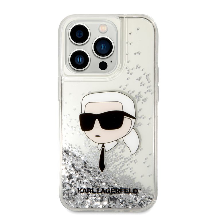 Karl Lagerfeld Liquid Glitter NFT Karl Head Translucent Logo iPhone 14 Pro - Silver
