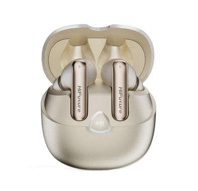HiFuture Sonicair Earbuds with Up to 35 Hours Play Time, 10mm Driver, Comfortable Fit, Soft Bass, Bluetooth Version 5.3, Built-in 4 Microphones with ENC Technology, Crystal Clear Calls - Champagne