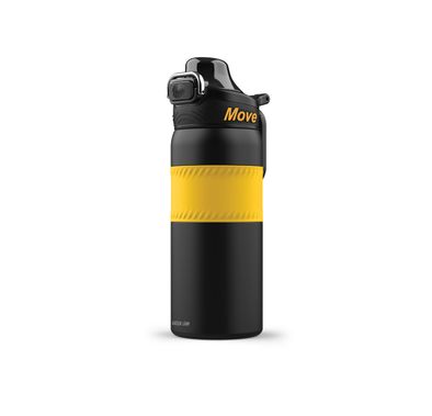 Green Lion Athlete Thermal Bottle, 550 mL Capacity, 12 Hours Thermal Efficiency, 14 Hours Cooling Efficiency, Easy Press Button, 360°-Anti-Corrosion, Non-Slip Grip - Yellow